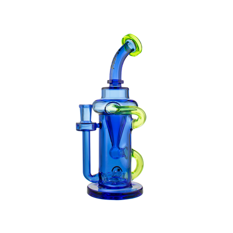 MAV Glass The Pch Recycler Dab Rig in Blue and Ooze, 10" with Vortex Percolator, Front View