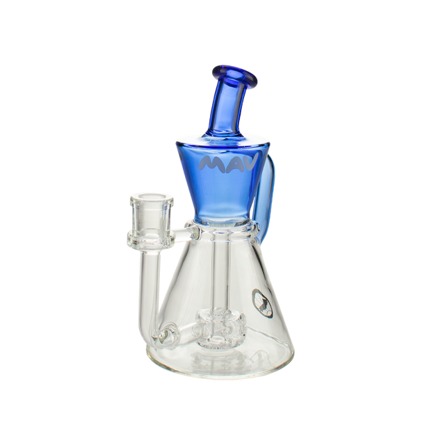 MAV Glass The Santa Monica Ink Blue Hole Puck Perc Dab Rig with Vortex Percolator - Front View