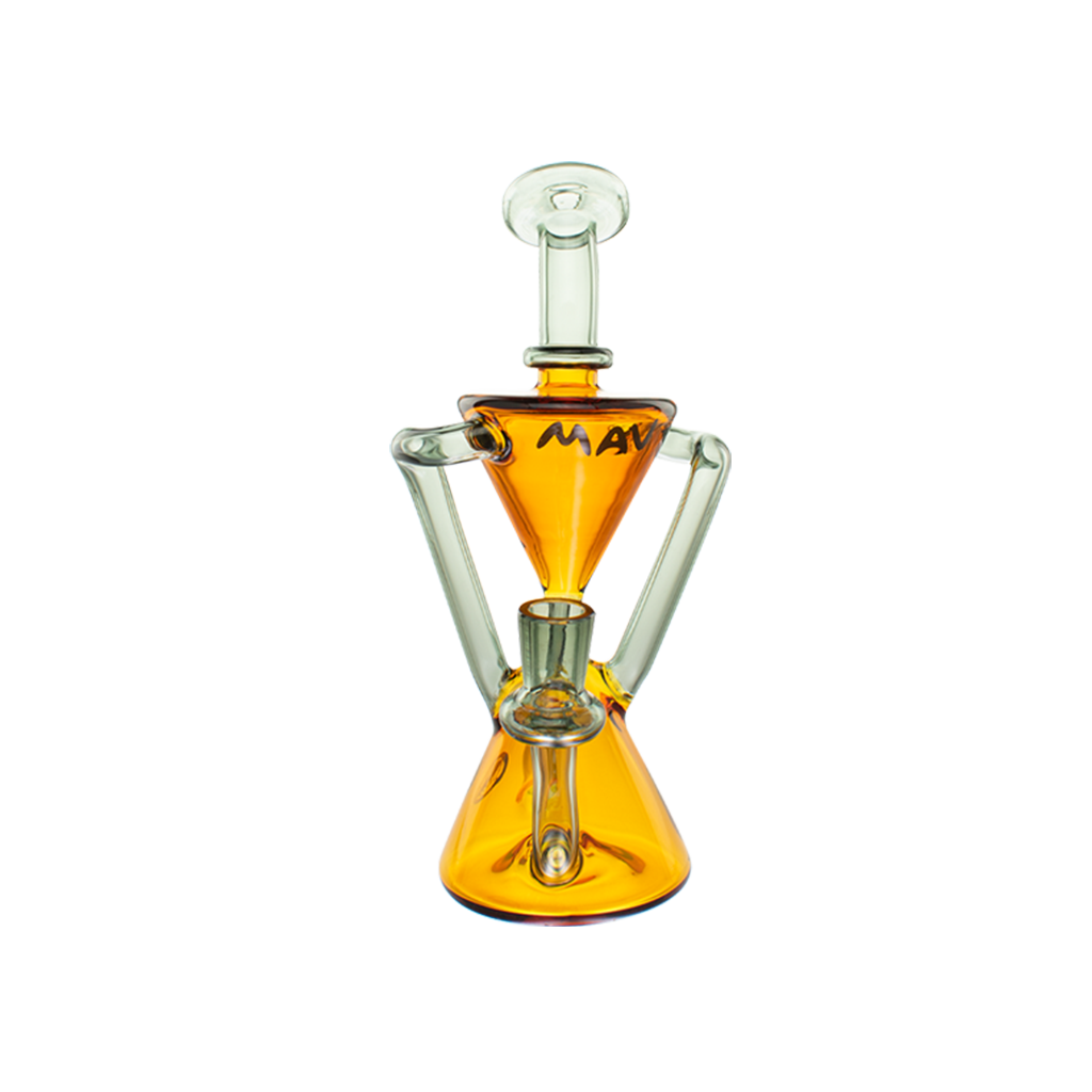 MAV Glass The Zuma Recycler Dab Rig in Gold and Black, 9" with Vortex Percolator - Front View