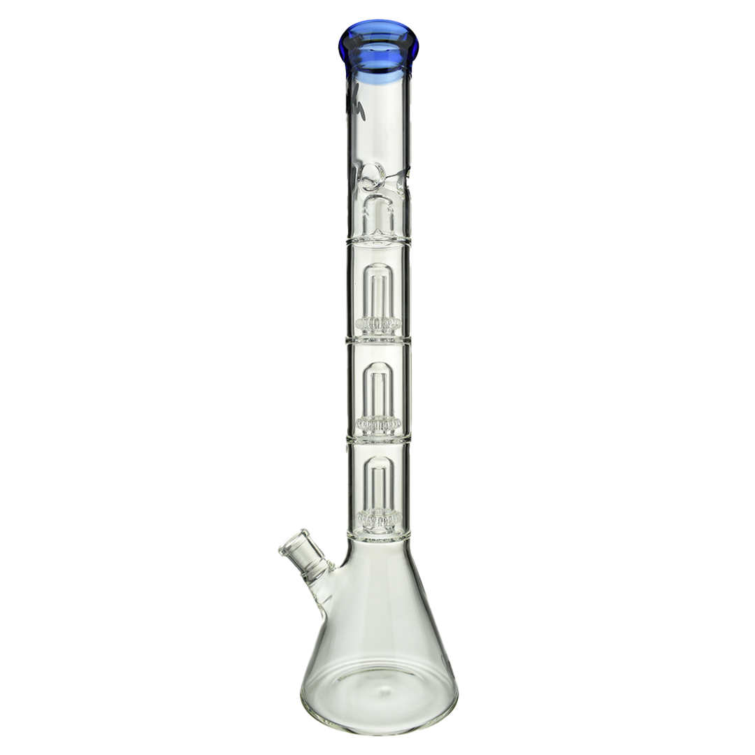 MAV Glass Triple UFO Beaker Bong in Ink Blue, 21" Tall with 18-19mm Joint Size - Front View