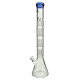 MAV Glass Triple UFO Beaker Bong in Ink Blue, 21" Tall with 18-19mm Joint Size - Front View