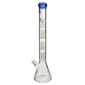 MAV Glass Triple UFO Beaker Bong in Ink Blue, 21" Tall with 18-19mm Joint Size - Front View