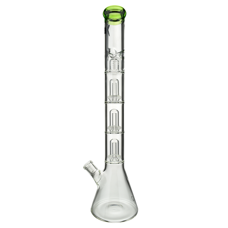 MAV Glass Triple UFO Beaker Bong front view with clear glass and green accents