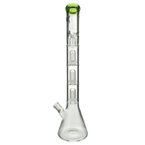 MAV Glass Triple UFO Beaker Bong front view with clear glass and green accents