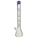 MAV Glass Triple UFO Beaker Bong in Purple, 21" height, 18-19mm joint, front view on white background