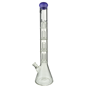 MAV Glass Triple UFO Beaker Bong in Purple, 21" height, 18-19mm joint, front view on white background