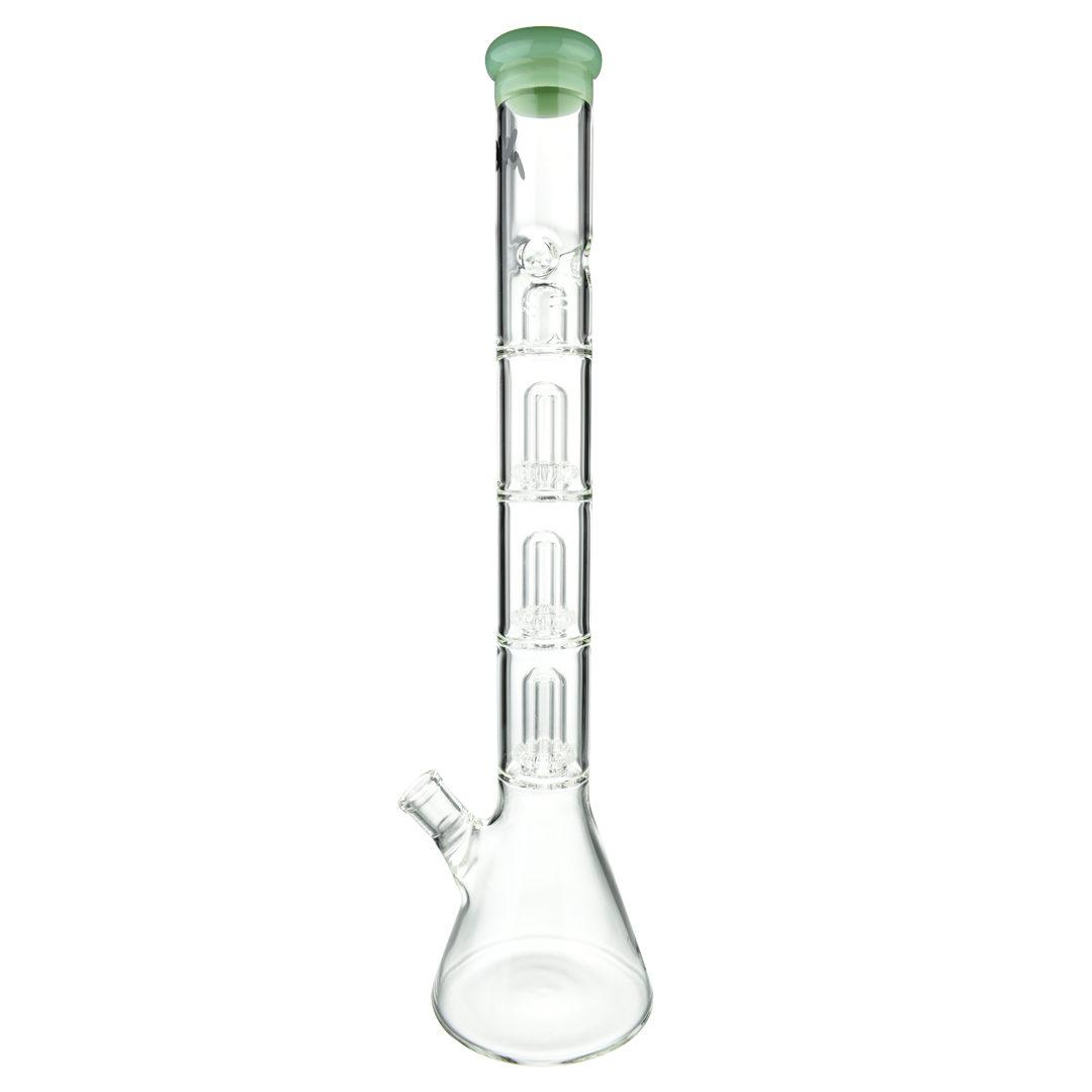 MAV Glass Triple UFO Beaker Bong in Seafoam, 21" Tall with 18-19mm Joint, Front View