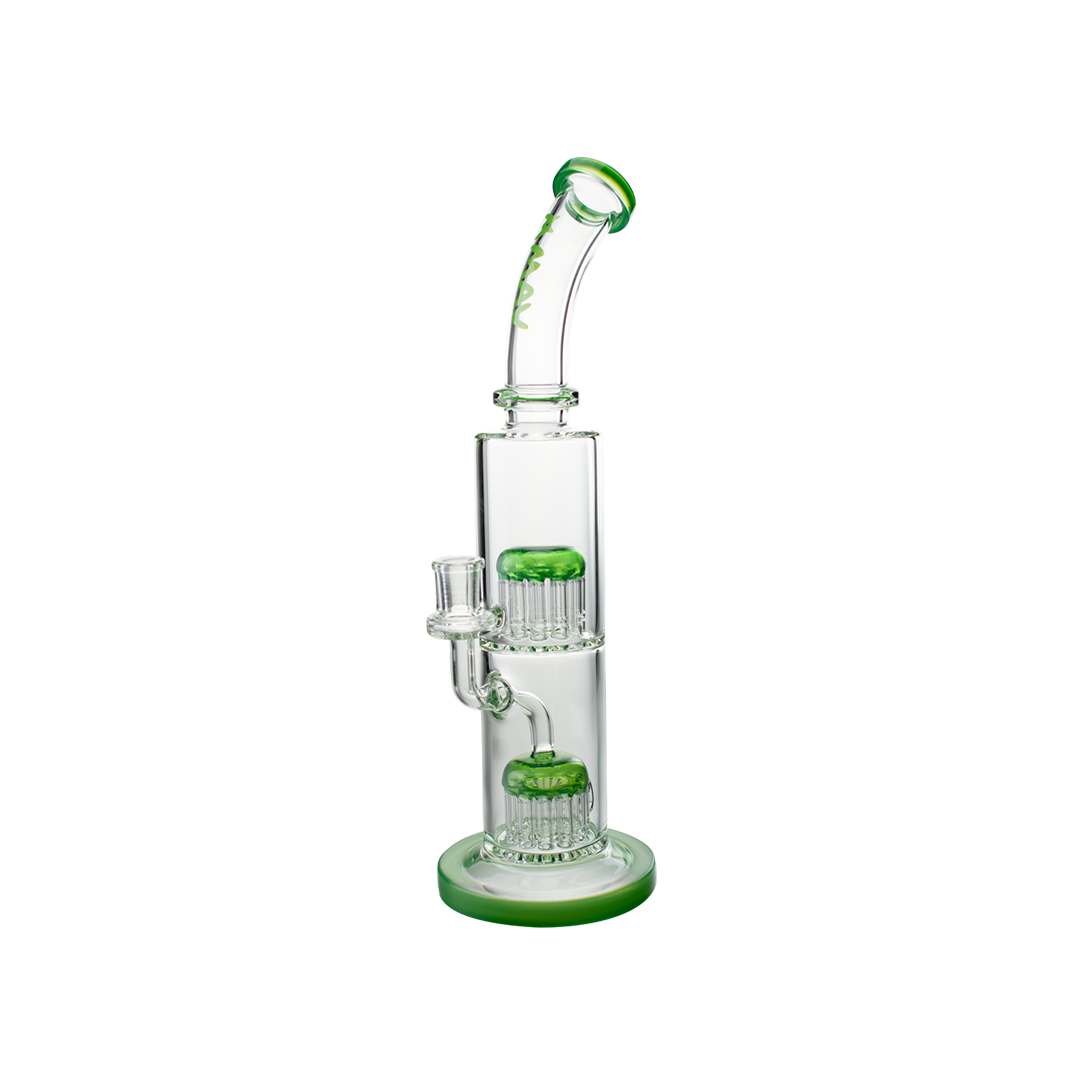 MAV Glass Tx374 Double Arms Chamber Bong in Forest Green, 15" Borosilicate Glass, Front View