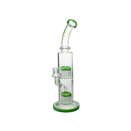 MAV Glass Tx374 Double Arms Chamber Bong in Forest Green, 15" Borosilicate Glass, Front View