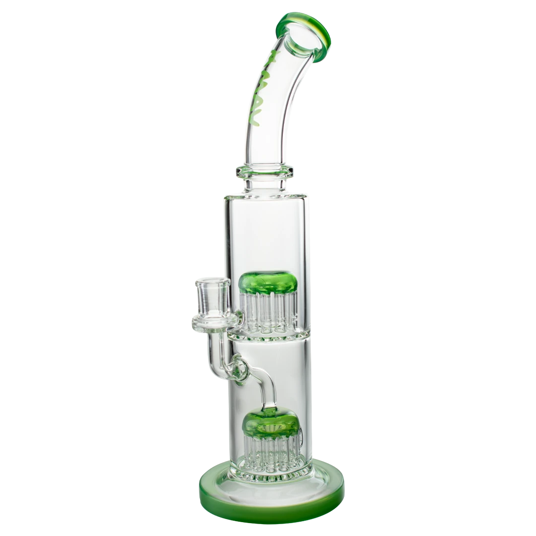 MAV Glass - TX374 Double Arms Chambers Bong in Green with Glass on Glass Joint - Front View