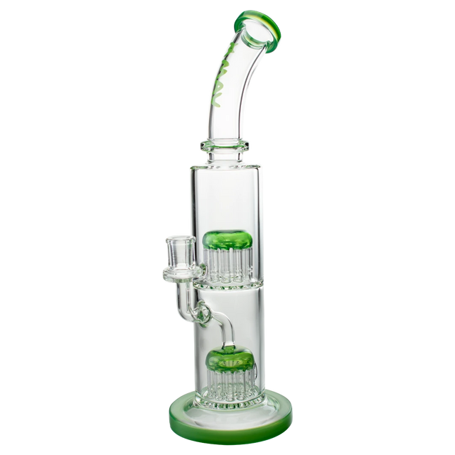 MAV Glass - TX374 Double Arms Chambers Bong in Green with Glass on Glass Joint - Front View