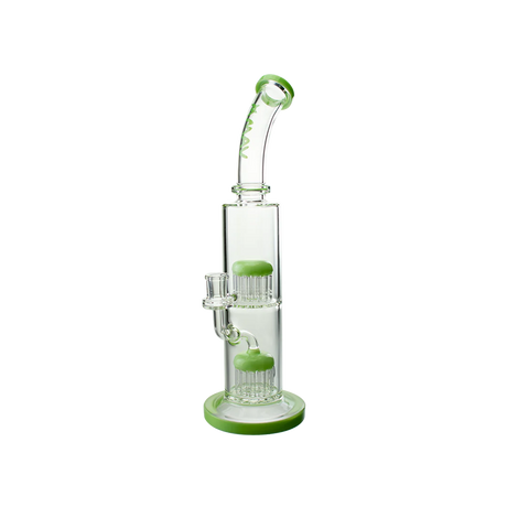 MAV Glass TX374 Double Arms Chambers Bong in Slime Green, Front View, 15" Height