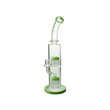 MAV Glass Tx374 Double Arms Chambers Bong in Slime, 15" Tall Borosilicate Glass, Front View