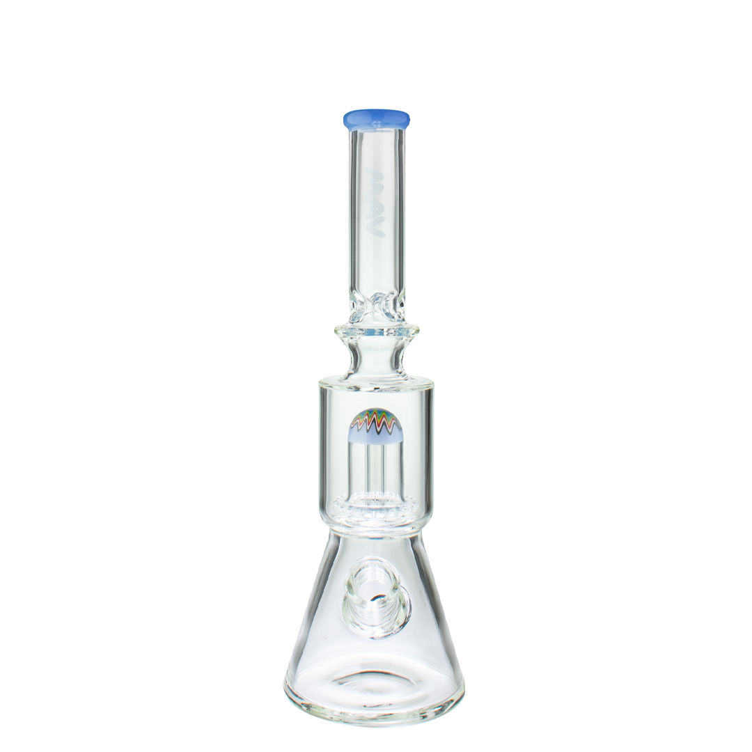 MAV Glass Wig Wag Reversal UFO Beaker Bong in Lavender, 13" Tall with Showerhead Percolator, Front View