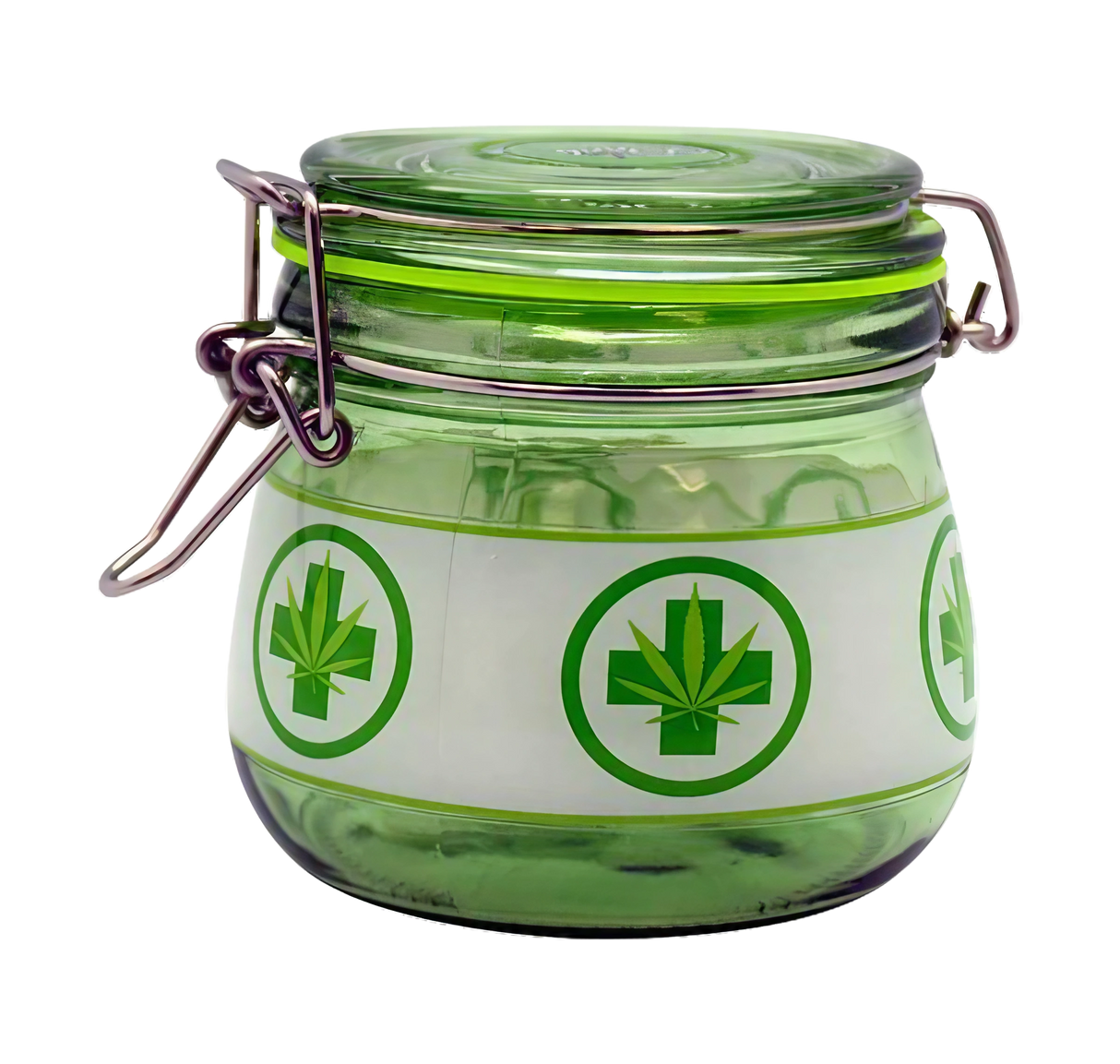 Borosilicate Glass Stash Jar with Medical Leaf Design - Airtight Seal, 4"x4.3" Size