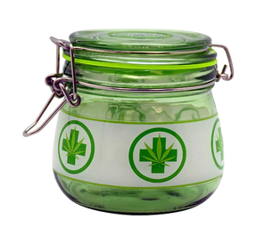Borosilicate Glass Stash Jar with Medical Leaf Design - Airtight Seal, 4"x4.3" Size