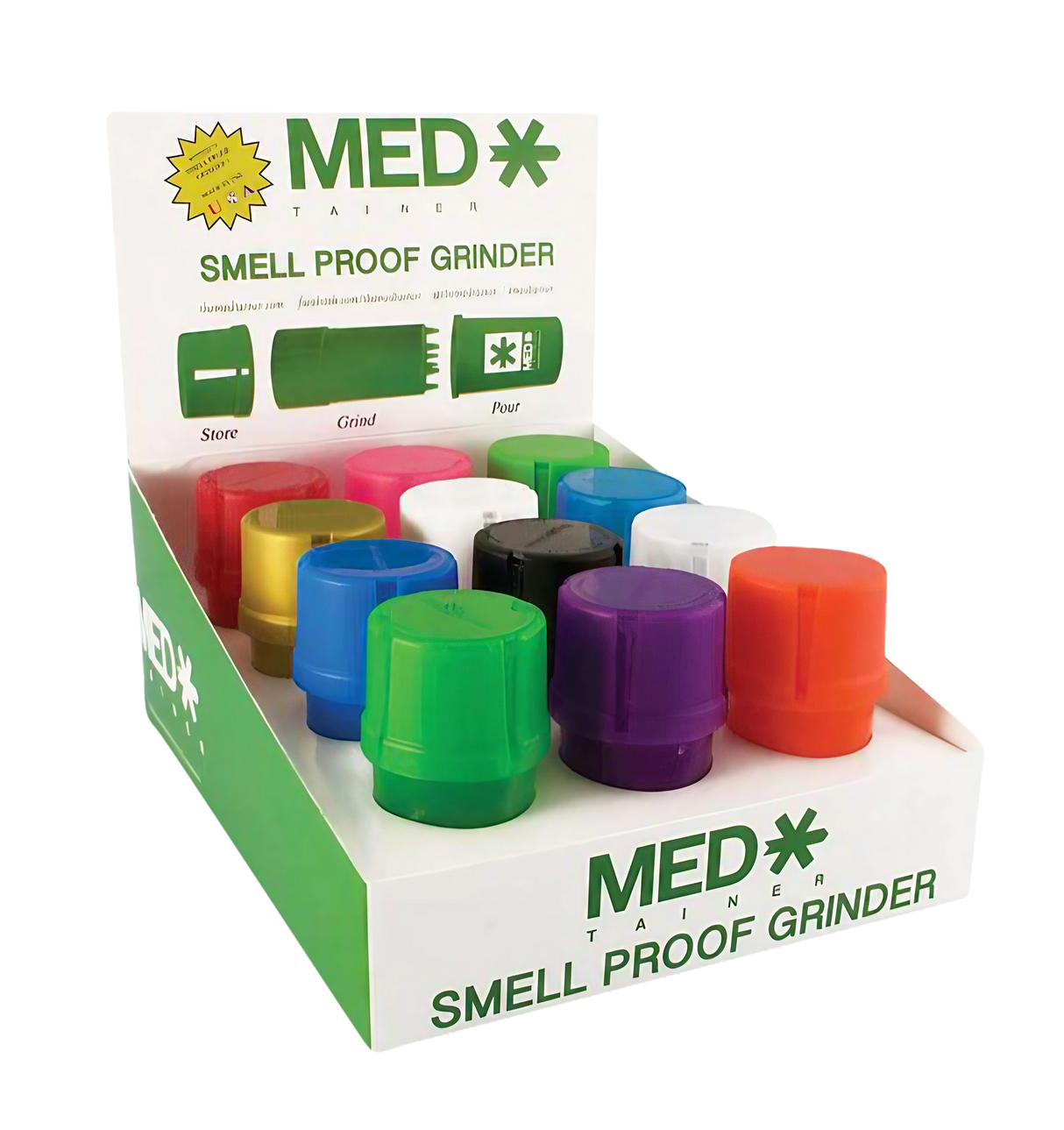 Medtainer Storage Container 12 Pack in assorted colors displayed with product packaging