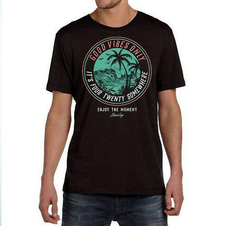 DankGeek Men's 'It's 420 Somewhere' Tee in Black, Front View on Model