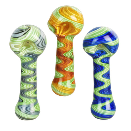 Mind Meld Wig Wag Spoon Pipes in Assorted Colors, 4.25" Borosilicate Glass, Top View
