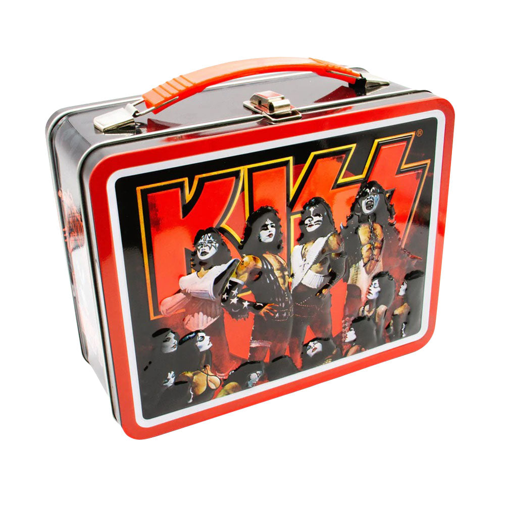 Vintage-style Metal Lunch Box with KISS Band Design - Front View