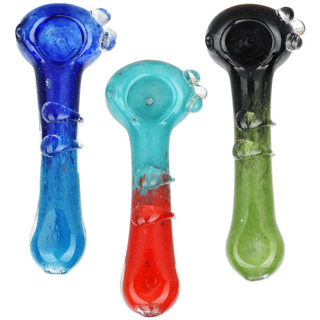 Assorted colors Micro-Frit Spoon Pipes, 5.25", compact design, made with durable borosilicate glass, top view