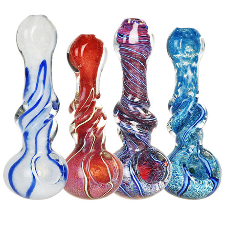 Assorted Mid Twist Marbled Spoon Pipes in Borosilicate Glass, Portable Design for Dry Herbs, 4.5" Height