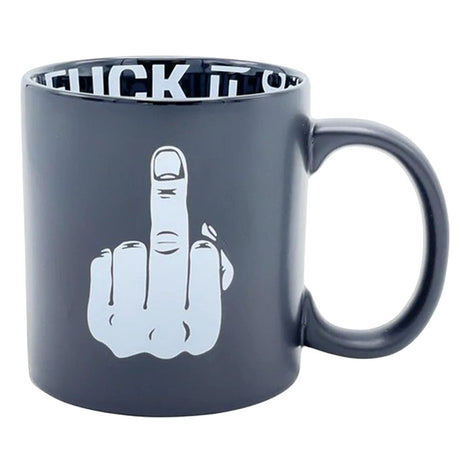 Black Middle Finger Ceramic Mug - 22oz, Front View with Bold Graphic