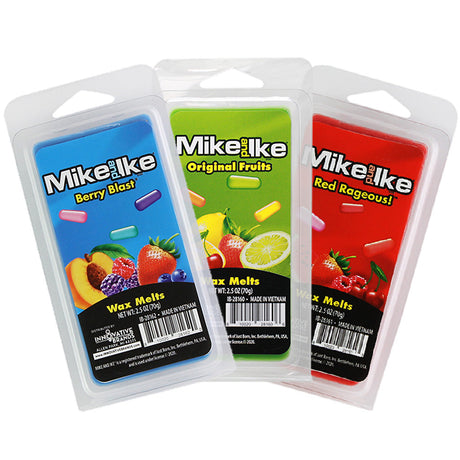 Mike and Ike candy scented soy wax melts in Berry Blast, Original Fruits, and Red Rageous