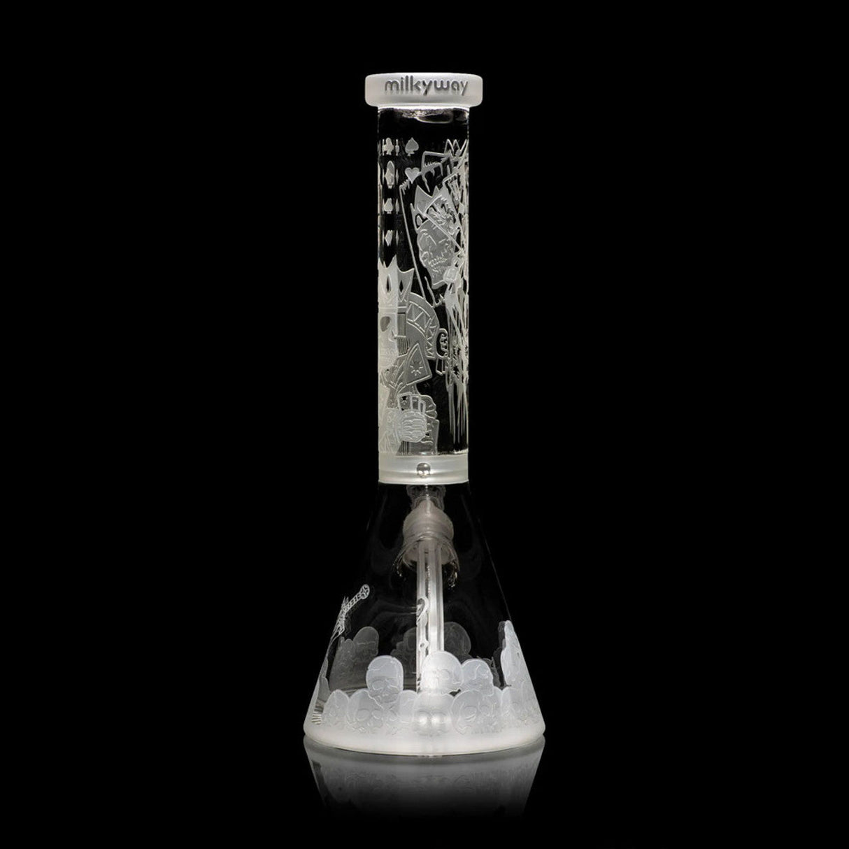 MilkyWay Glass 15" Skull Emperor Beaker Bong, Front View on Black Background