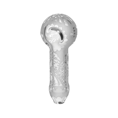 Milkyway Glass Buddha Hand Pipe in Clear Borosilicate Glass with Intricate Design - Front View