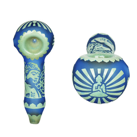 Milkyway Glass Buddha Hand Pipe in Blue, Borosilicate Glass, Front and Top View