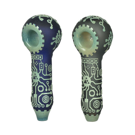 Milkyway Glass Circuitboard Color Hand Pipe, 4.5" Borosilicate Glass, Front and Back View