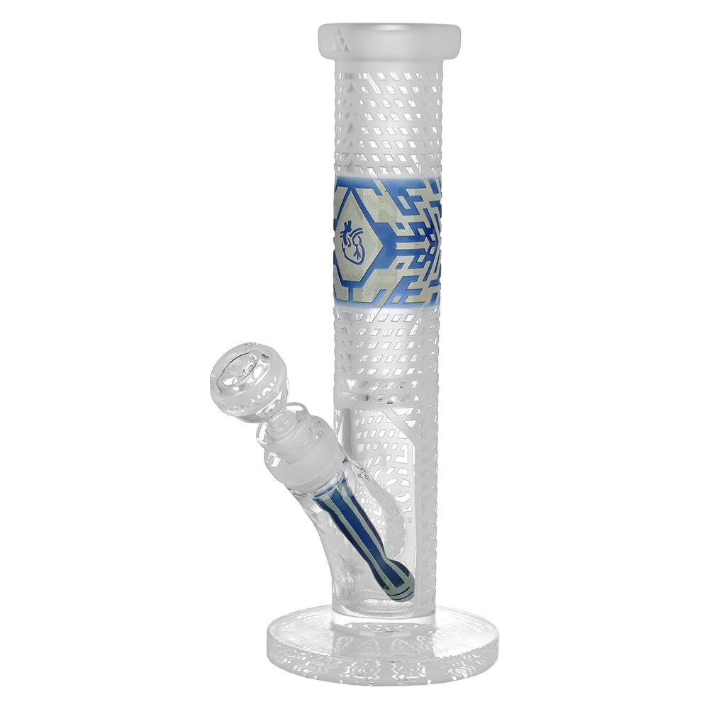 Milkyway Glass Bio-Tech Crystallized Straight Tube Water Pipe | Dark Blue & Silver Frit | 12" | 14mm F