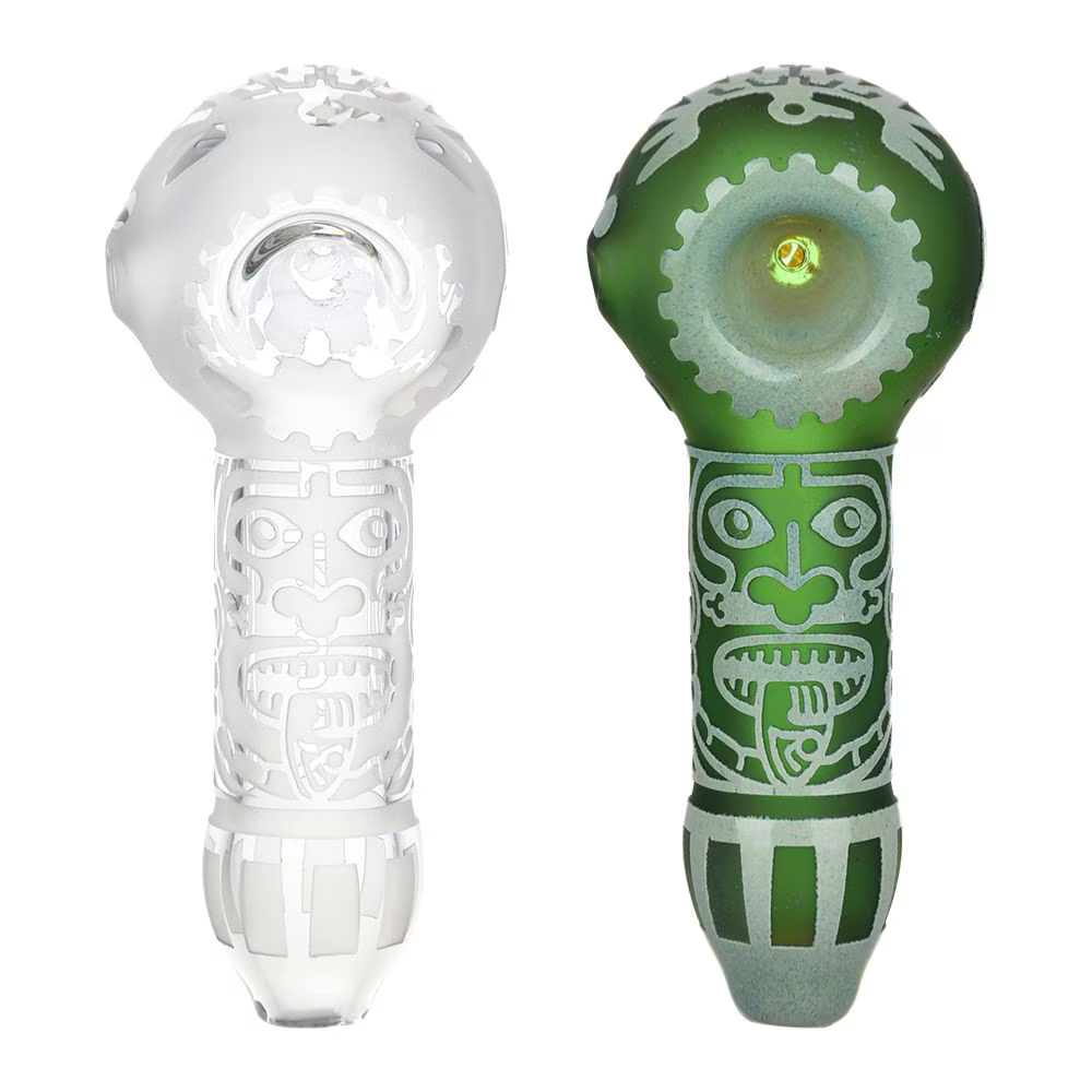 Milkyway Maya Face Sandblasted Glass Spoon Pipe | 4.5"  DankGeek