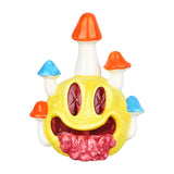 Mind Blown Shroomin' Smiley Face Ceramic Hand Pipe, Colorful Mushroom Design, Front View