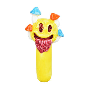 Mind Blown Shroomin' Smiley Face Ceramic Spoon Pipe, 5.75" with Assorted Colors, Front View
