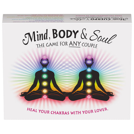 Mind, Body & Soul Board Game for couples, front view with chakra graphics, ideal for home entertainment