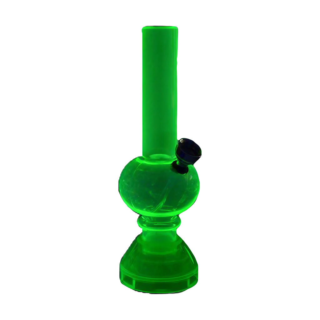 Compact 6.75" Mini Acrylic Water Pipe in Green with Built-in Grinder Base - Front View