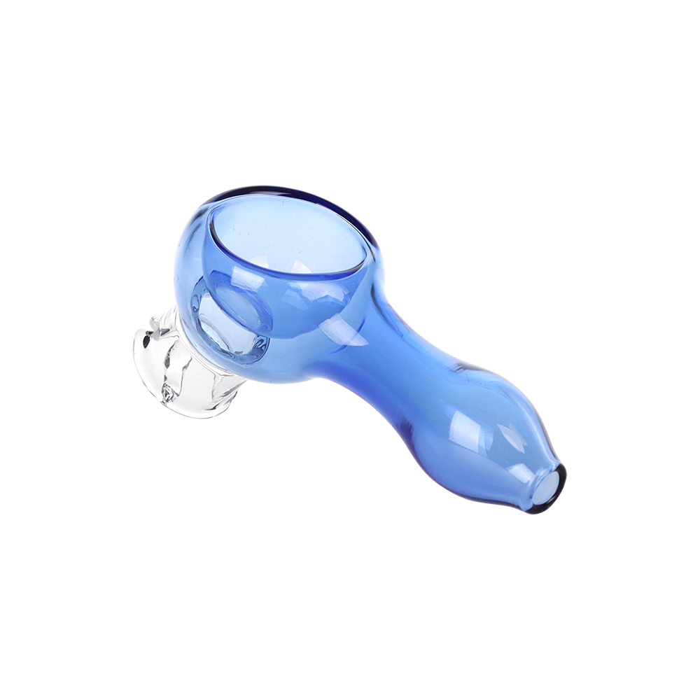 Clear mini spoon pipe attachment from a 3 pack of Puffco Pivot glass mouthpieces, 2.5 inches tall