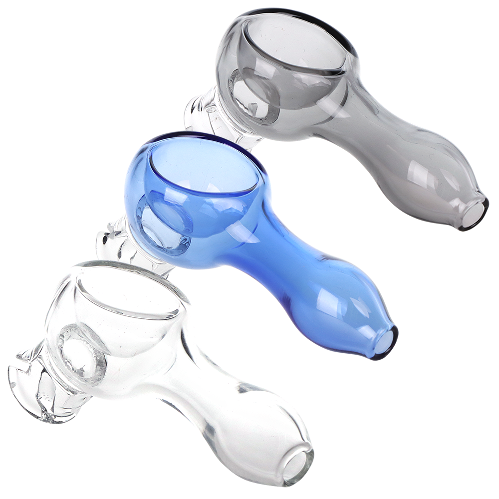 Set of three spoon-style glass attachments in clear, blue and smoke, made to work with the Puffco Pivot