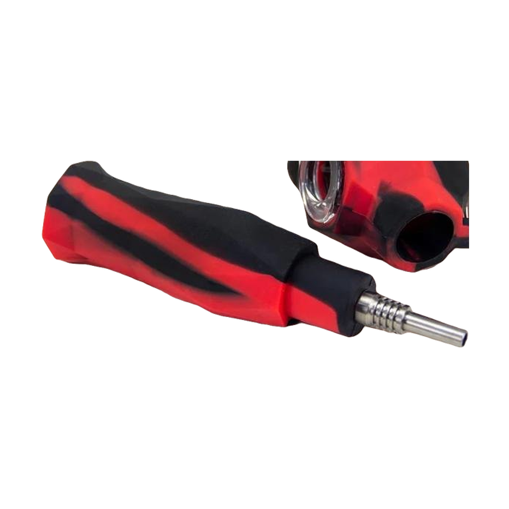 PILOT DIARY 2-in-1 Silicone Honey Straw Pipe in Red & Black on Wooden Edge