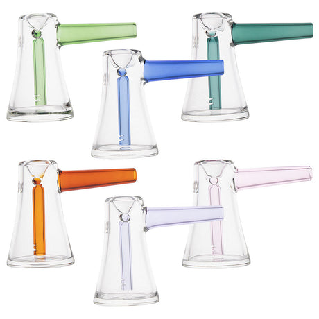 Assortment of MJ Arsenal Vulkan Mini Bubblers in various colors, 4 inch Borosilicate Glass, front view