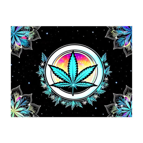 MJ Galaxy Black Light Reactive Wall Tapestry with vibrant cannabis leaf design, 81"x53", polyester fabric