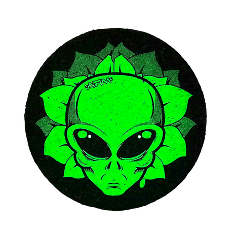 AFM 5" Alien Head Circle Mood Mat for Home Decor, Top View, Vibrant Green on Black