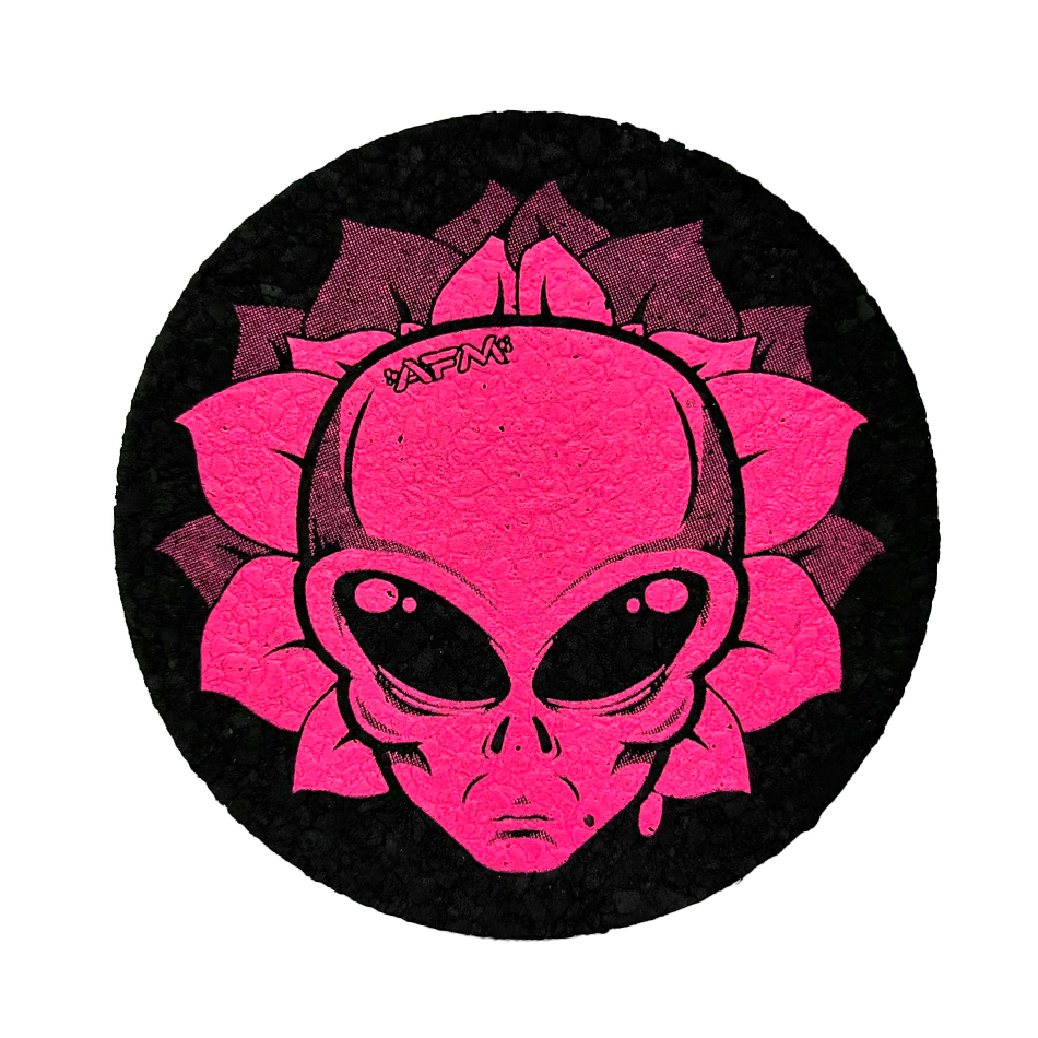 AFM 5" Alien Head Circle Mood Mat with Pink and Black Design - Top View