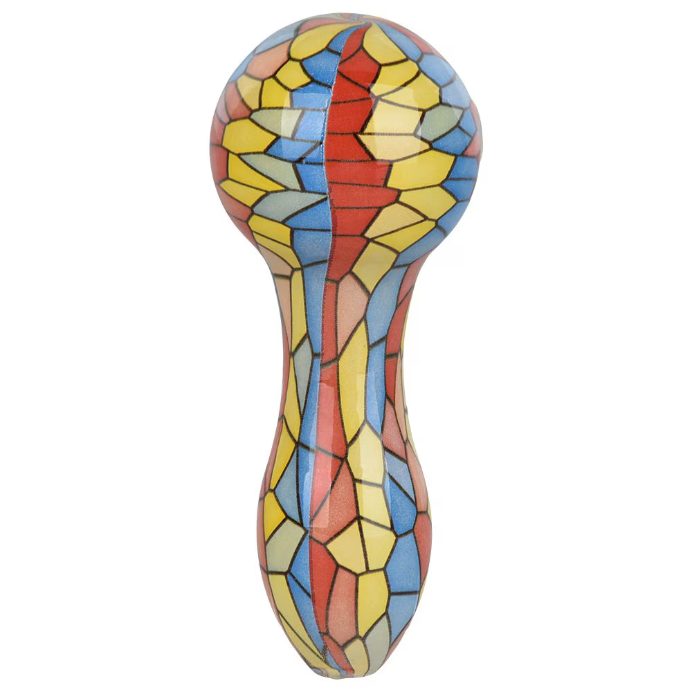 Mosaic Colorful Print Glass Spoon Pipe | 3.75" | Colors Vary