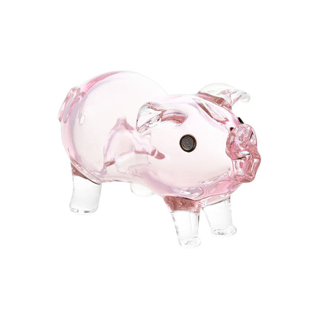 Clear borosilicate glass pig-shaped pipe, 3.25" novelty design, side view on white background