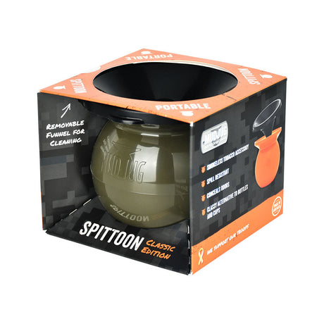Mud Jug Classic Green Portable Spittoon 6oz in packaging, easy cleaning with removable funnel