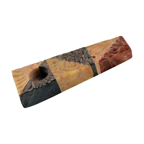 Multicolor Marble Stone Pipe, 3.25" hand-crafted, ceramic material, angled view on striped background