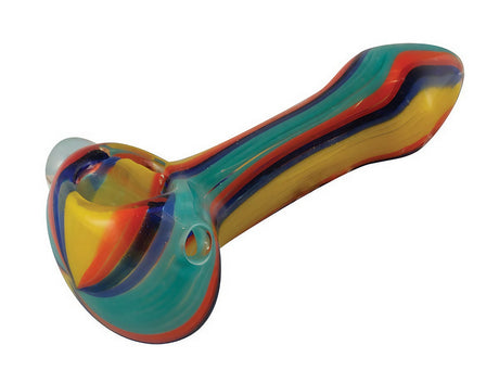 Colorful 4" Borosilicate Glass Spoon Pipe with Striped Design for Dry Herbs, Side View